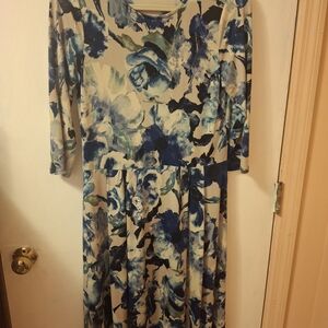 Filly Flair Blue and Cream Floral Long Sleeve Dress